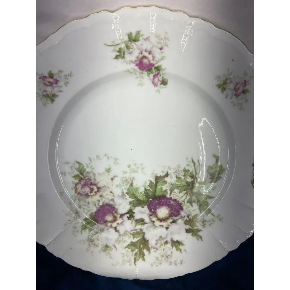 Vintage PURPLE FlOWER Platter/Serving Dish Handles and‎ Gold Trim Dish